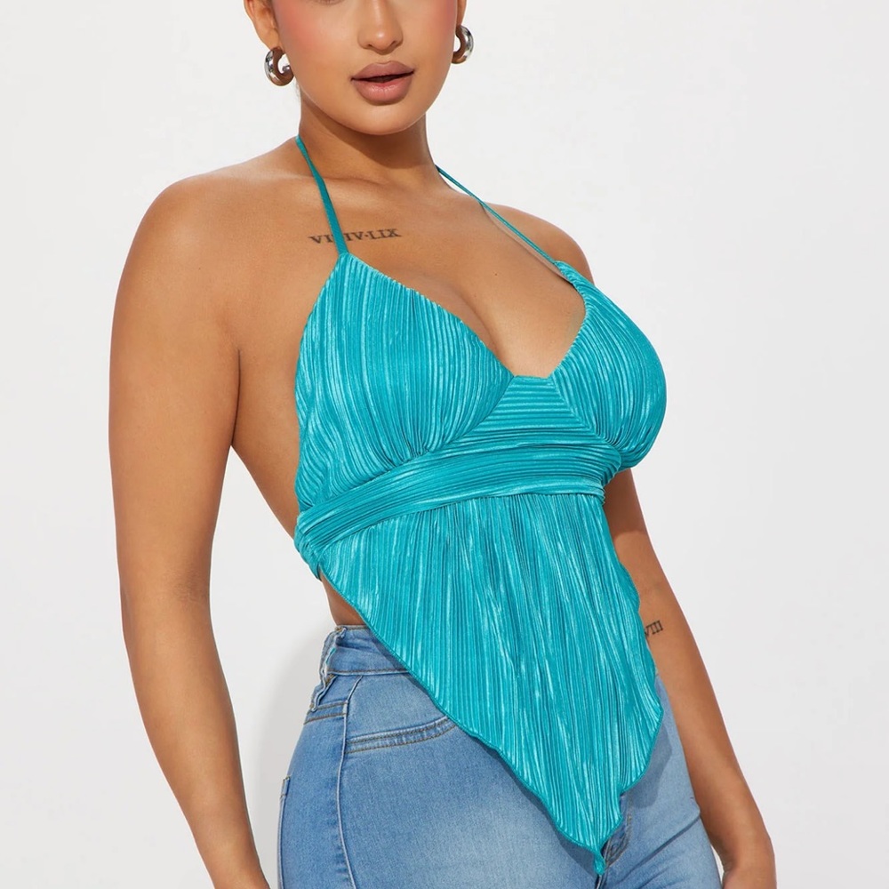 BLUE TIE TOP
